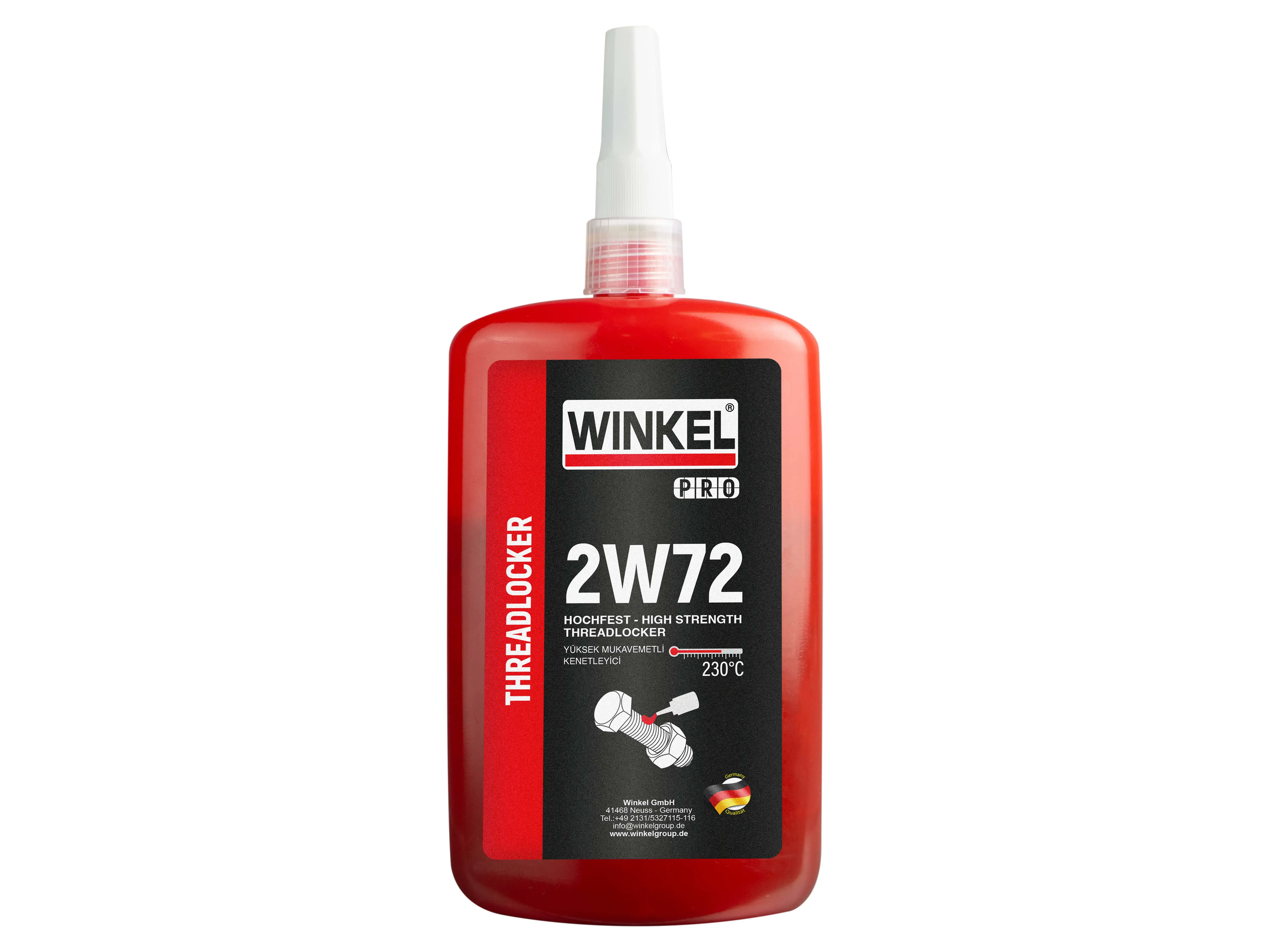 WINKEL PRO 2W72 Yüksek Mukavemetli Cıvata Sabitleyici - 250 ML (KIRMIZI)